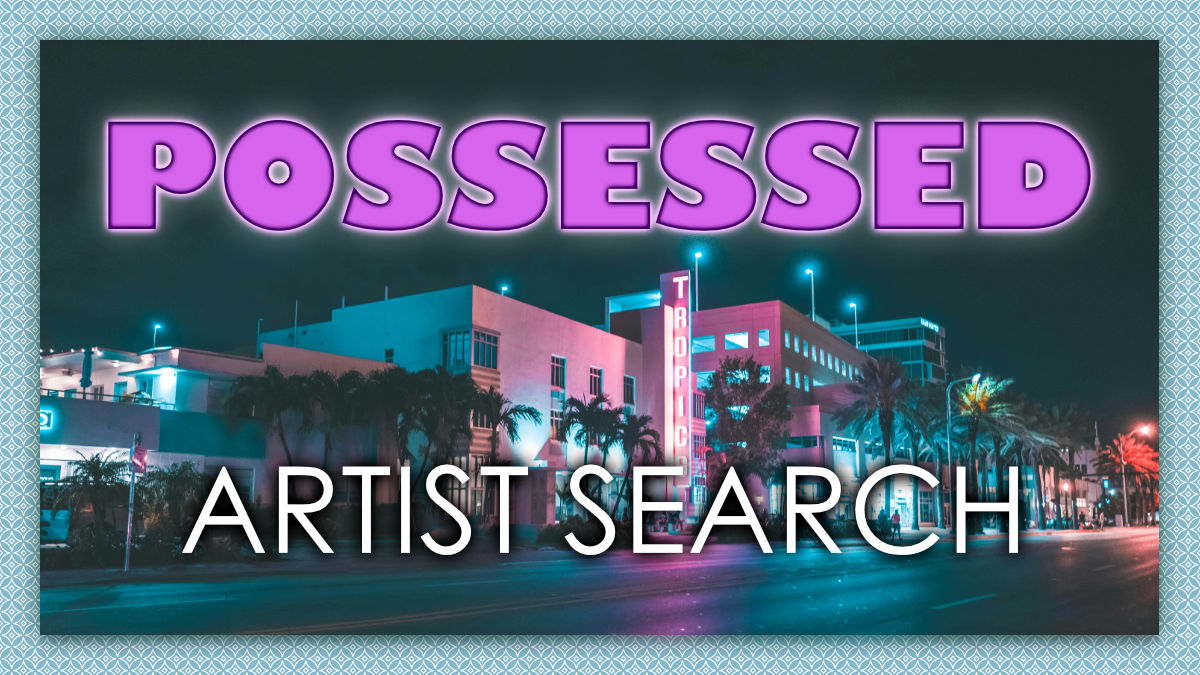 An image of Miami by night, its art deco architecture all lit up in blue and pink neons.